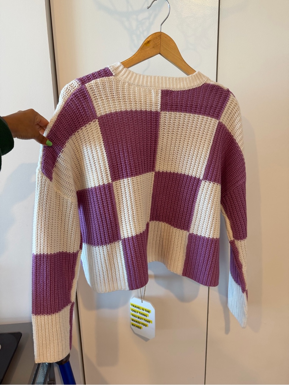 moon & madison Purple and Cream Check Crew Sweater - Picture 3 of 3